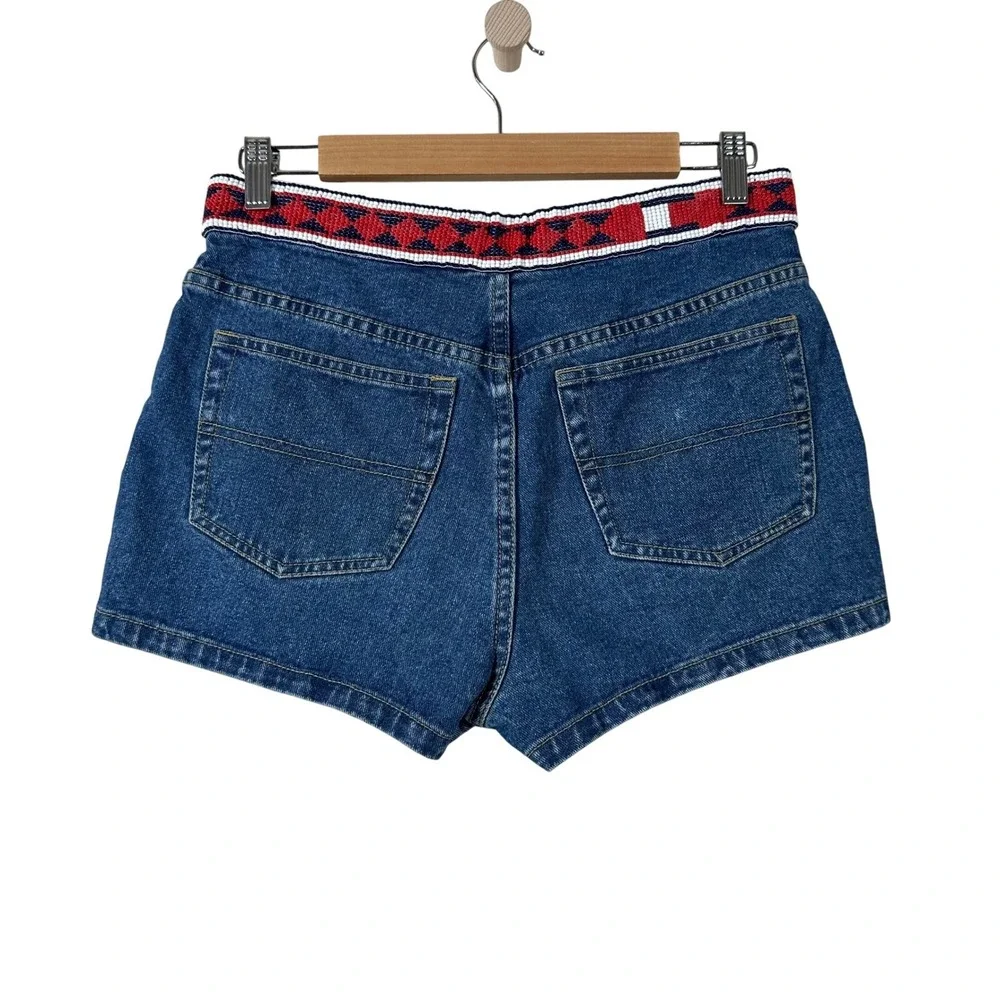 Vintage Tommy Hilfiger Beaded Waistband Denim Shorts Womens‎ 8 Medium Wash 1999